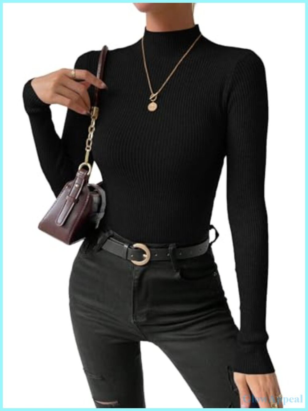 Mock Turtleneck Lightweight Ribbed Knit Sweater Pullover